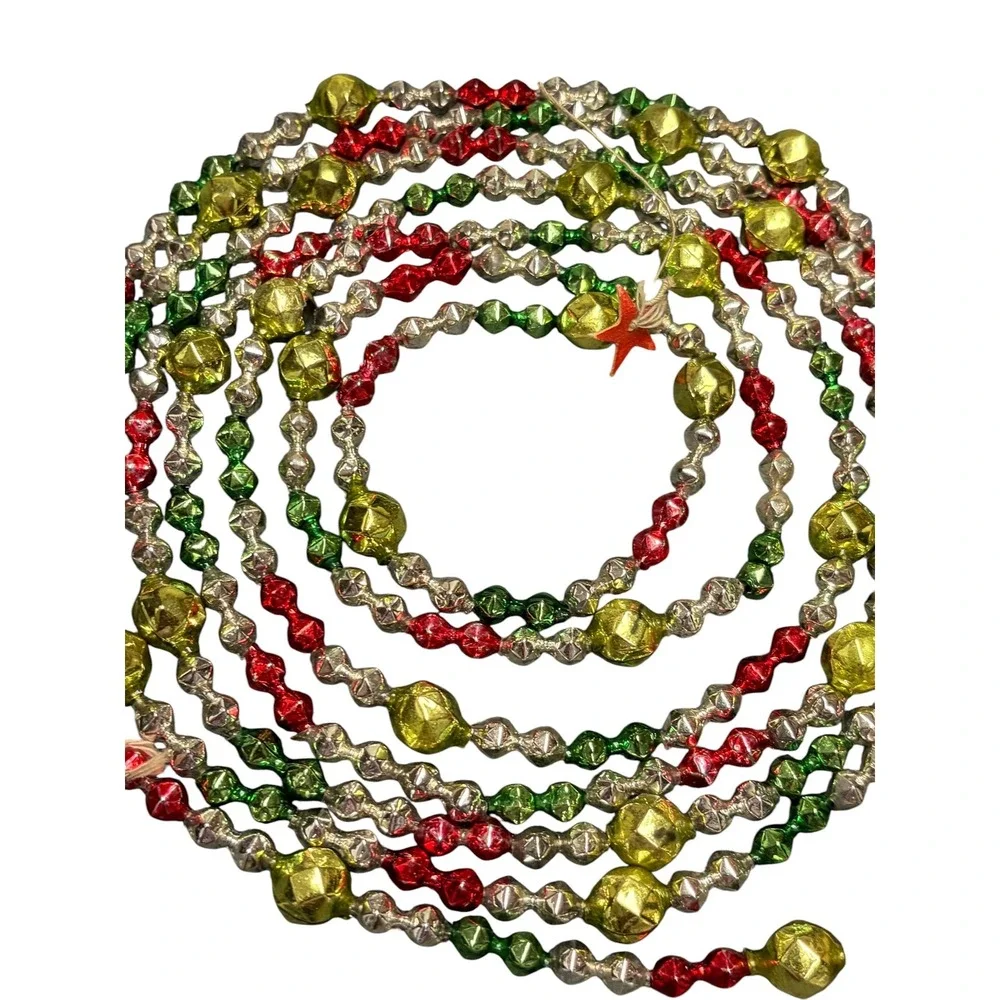 Vintage Mercury Glass Bead Christmas Garland Red Green Gold Silver 104 Inch